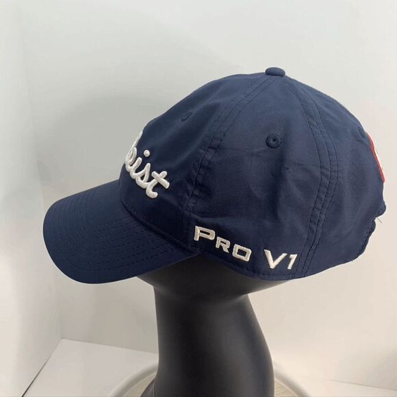 Titleist Pro V1 Footjoy FJ Logo Adjustable Strap Back Hat Navy‎ white lettering - Picture 4 of 6